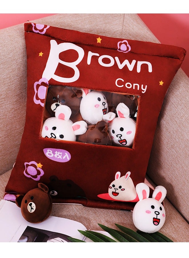 Cute Plush Pillow Removable Stuffed Animal Toy Creative Gift Children's Soft Pillow Room Decoration - Brown Rabbit And White Cat (8 Animal Balls Inside) - Image 1